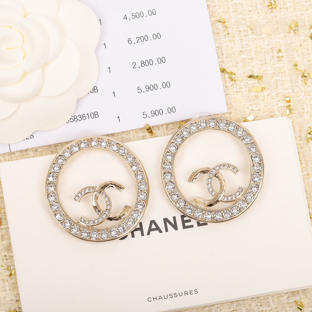 big rhinestone double c yellow gold earrings eha632