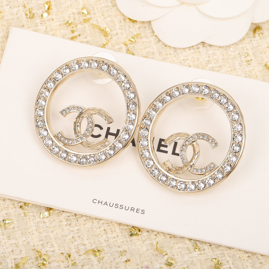 big rhinestone double c yellow gold earrings eha632