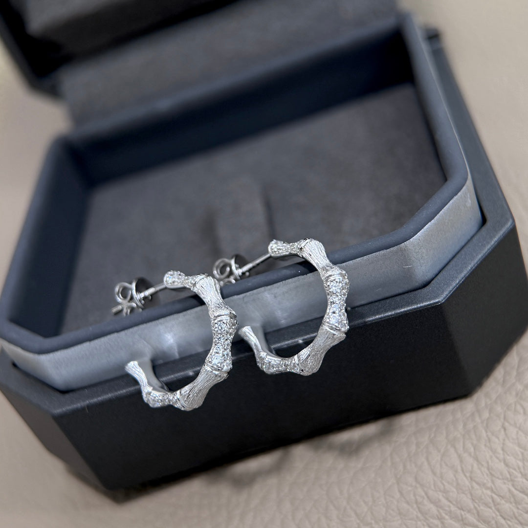 bamboo knot brushed silver earrings eha682