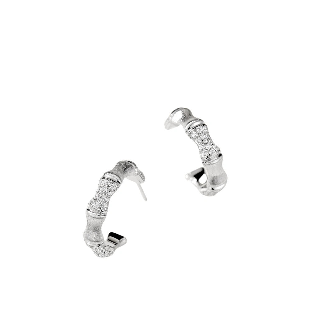 bamboo knot brushed silver earrings eha682