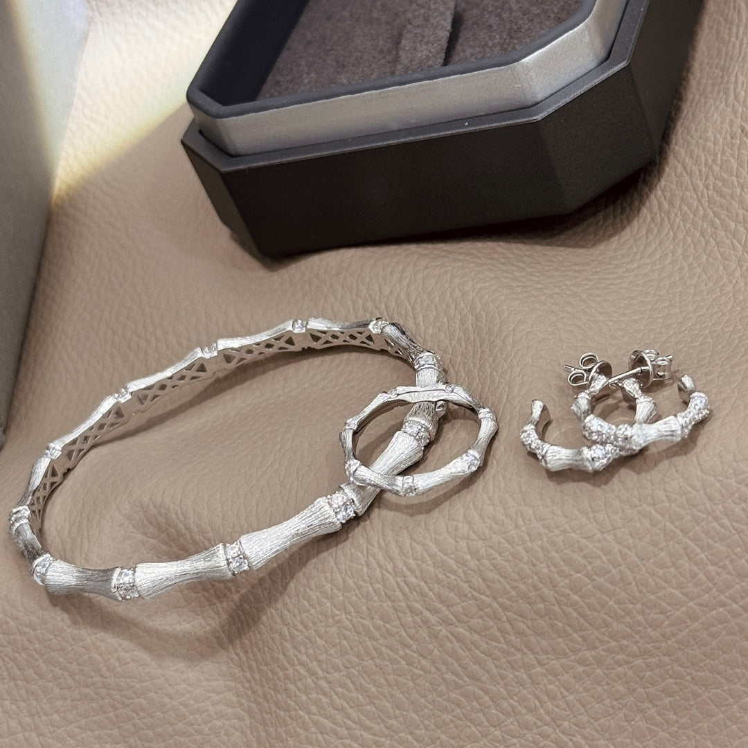 bamboo knot brushed silver earrings eha682