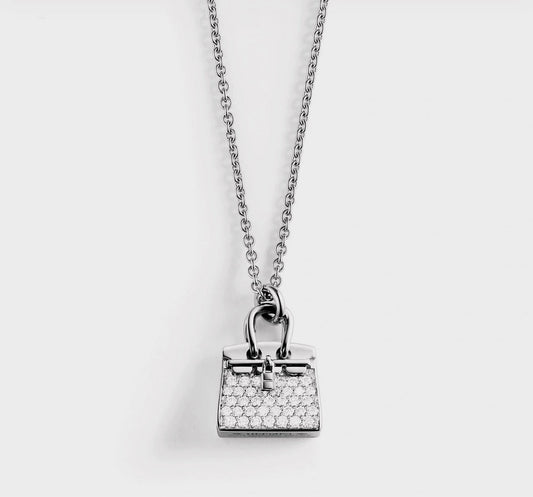 Platinum diamond encrusted handbag necklace XLA341