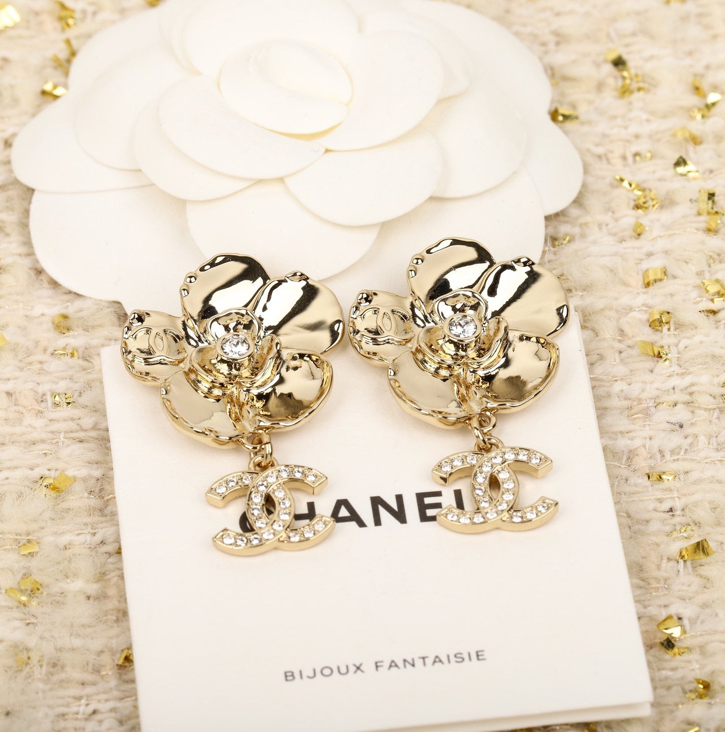 Camellia Hanging Double C Earrings EHA512