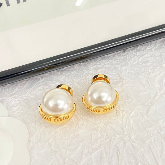 miumiu half round pearl gold earrings eha514