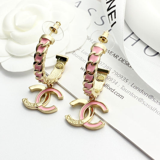 24 pink enamel splicing double c hook earrings eha626