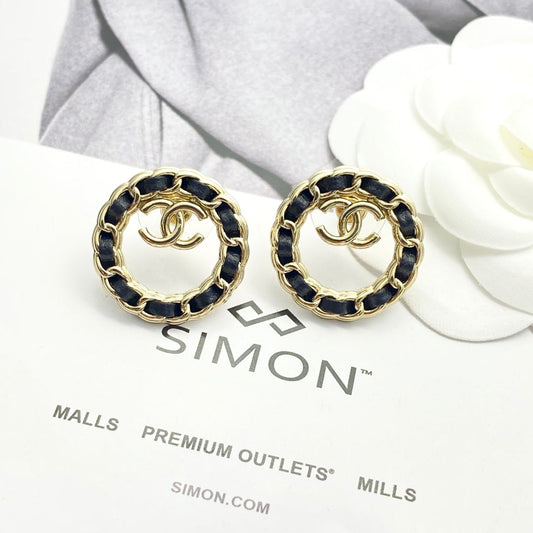 24 hollow leather piercing circular double c earrings eha640
