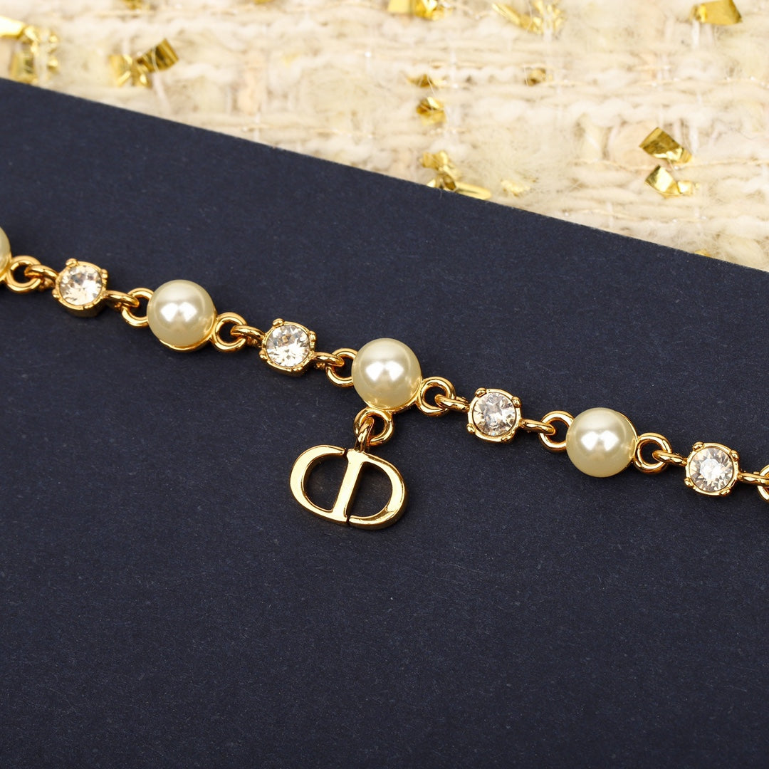 DO single-layer pearl diamond yellow gold necklace XLA394