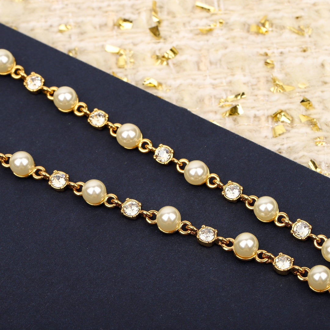 DO single-layer pearl diamond yellow gold necklace XLA394