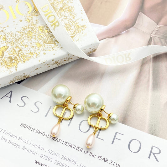 double bead cd hanging bead yellow gold earrings eha618