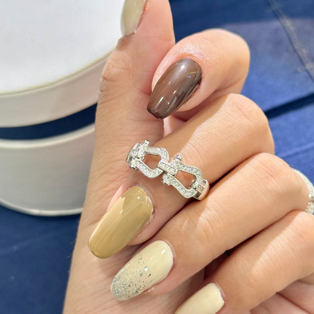 fred double horseshoe buckle silver ring jza195