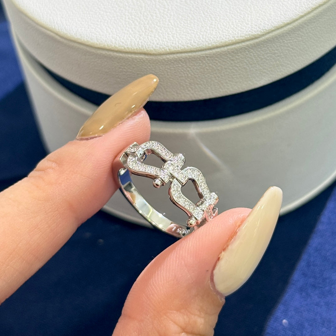 fred double horseshoe buckle silver ring jza195