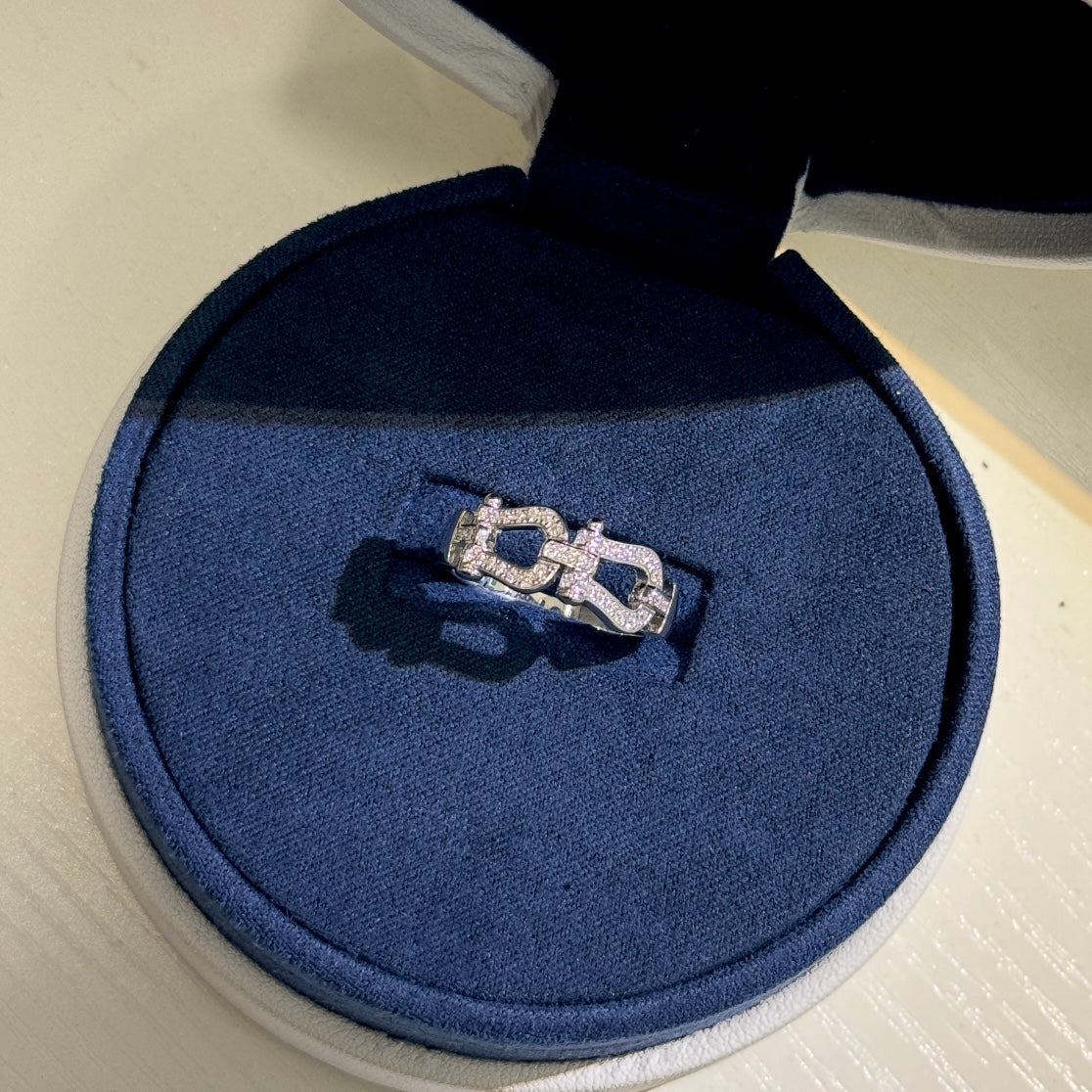 fred double horseshoe buckle silver ring jza195