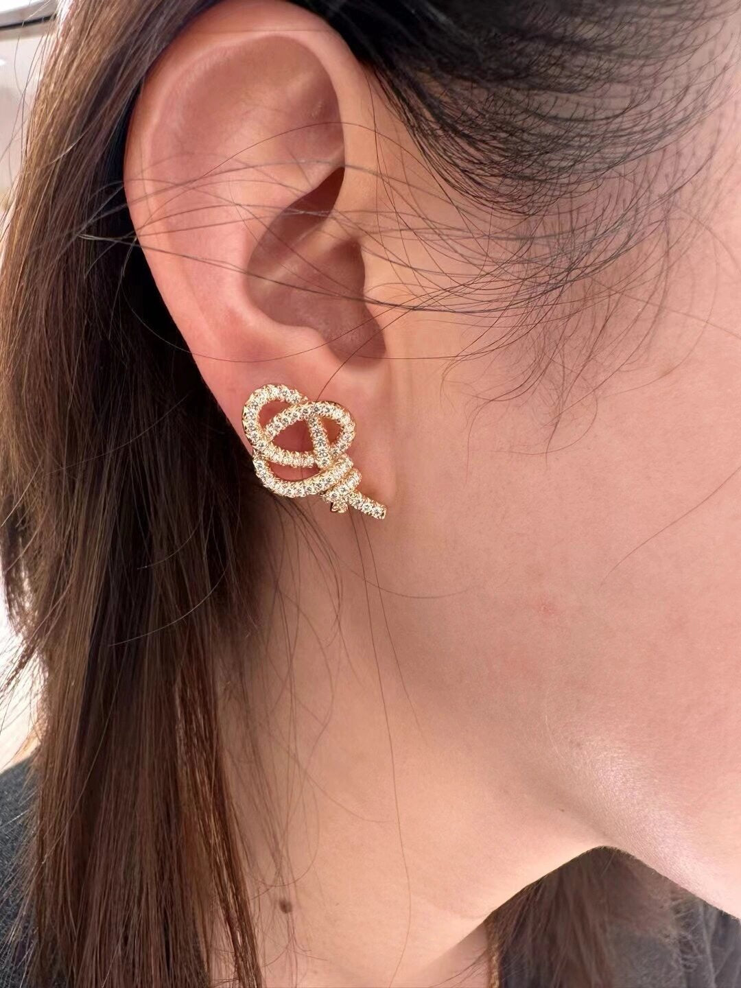 Full Diamond Key Rose Gold Earrings EHA737