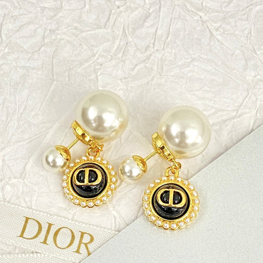 black button pearl double ball earrings eha524