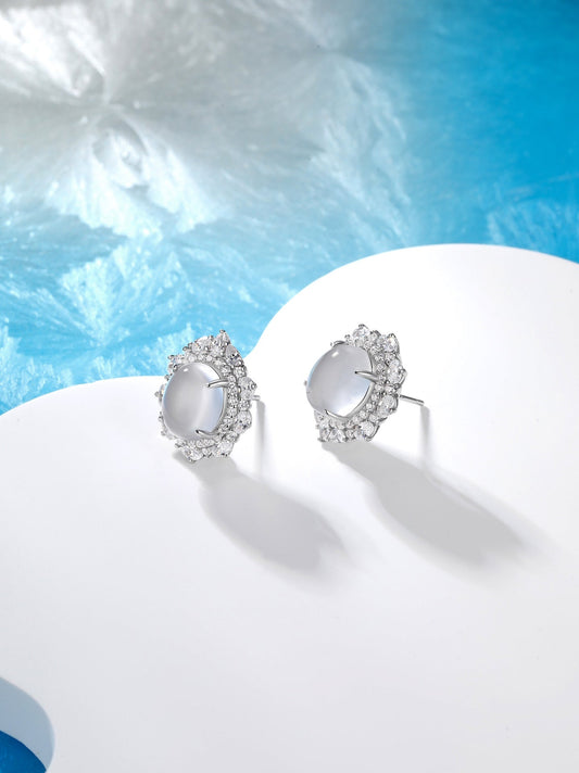 water foam jade silver earrings eha587