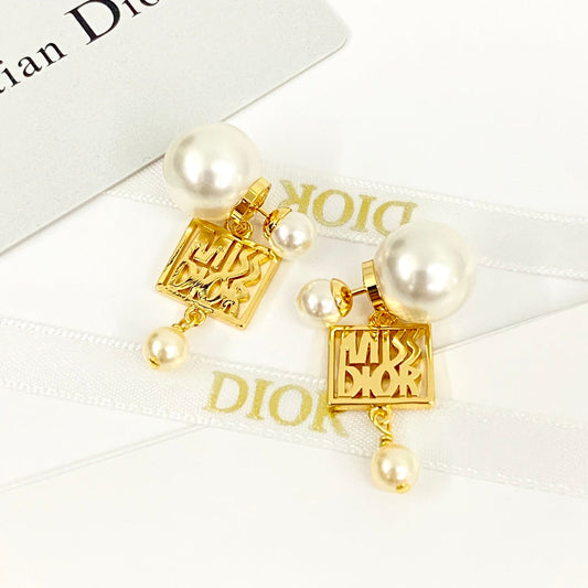 Miss double bead hollow yellow gold earrings EHA544