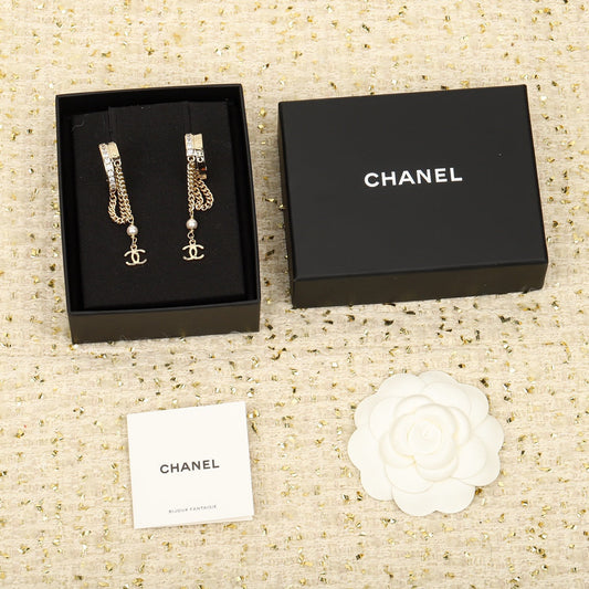 double c diamond studded tassel yellow gold earrings eha616