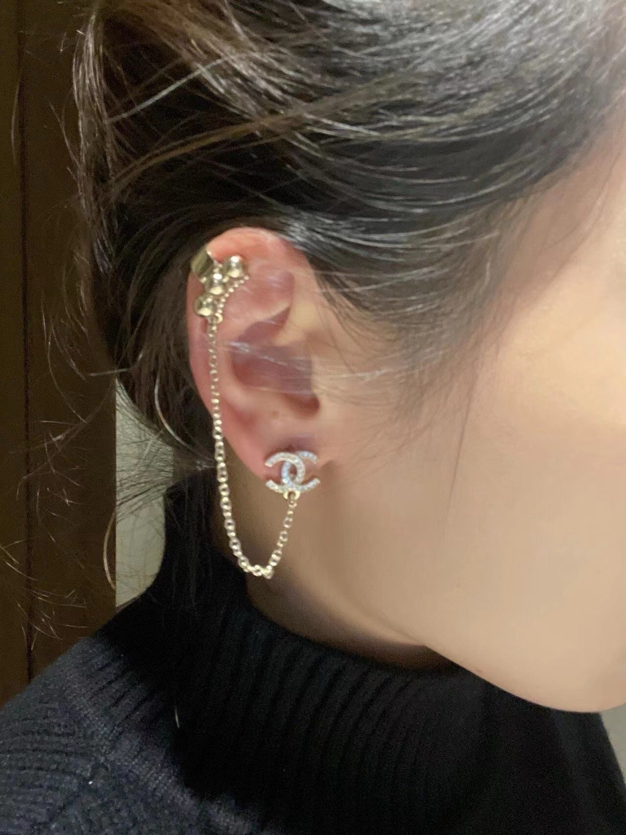 double c studded asymmetric tassel earrings eha558