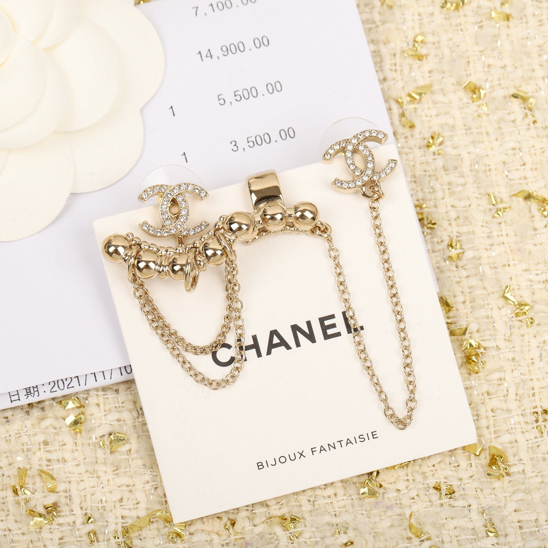 double c studded asymmetric tassel earrings eha558