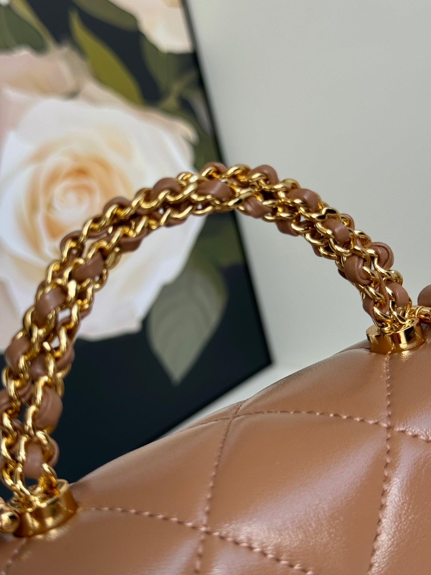 14CM black gold chain brown crossbody handbag AS5032