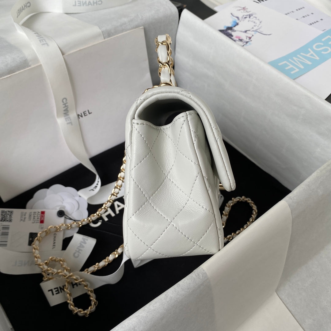 20CM Handle CF Mini Sheepskin White Shoulder Bag AS2431