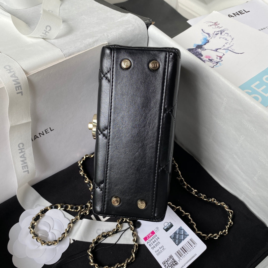 CHA 10.5cm 23k Black Handheld Crossbody Bag AS4469