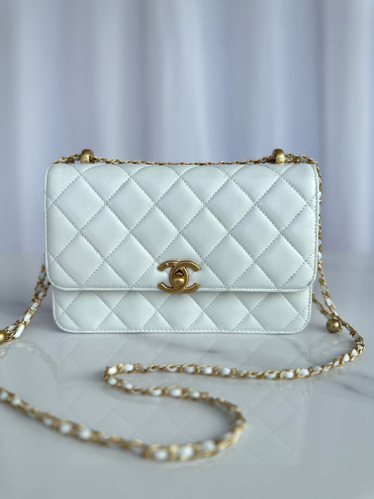 22CM white cowhide crossbody shoulder bag AS2649