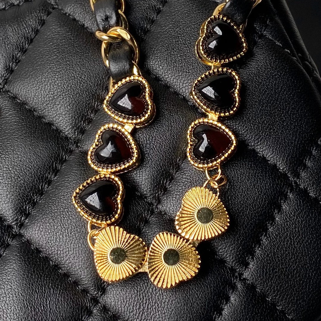 cha 13cm enamel buckle hobo black shoulder bag as3786