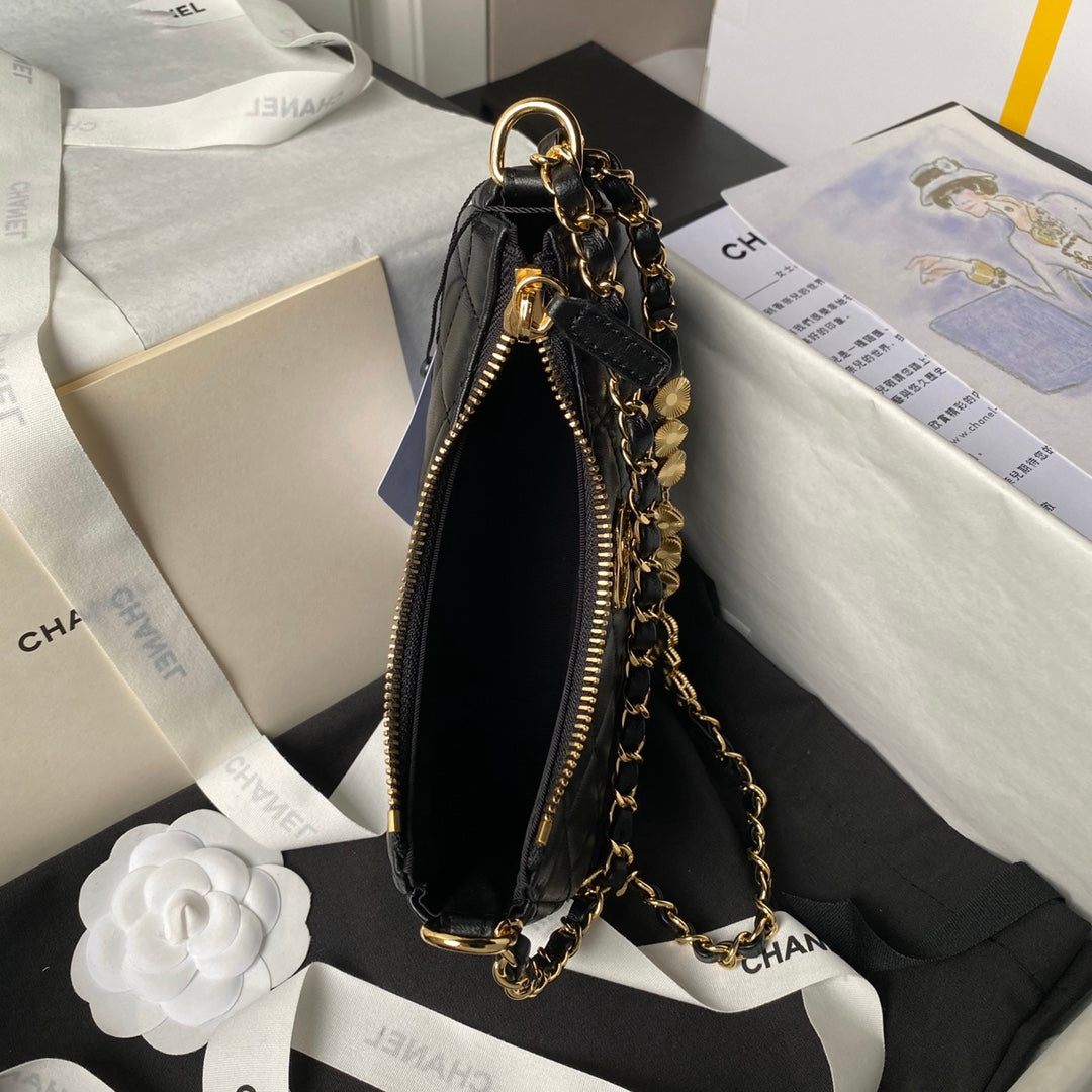 cha 13cm enamel buckle hobo black shoulder bag as3786