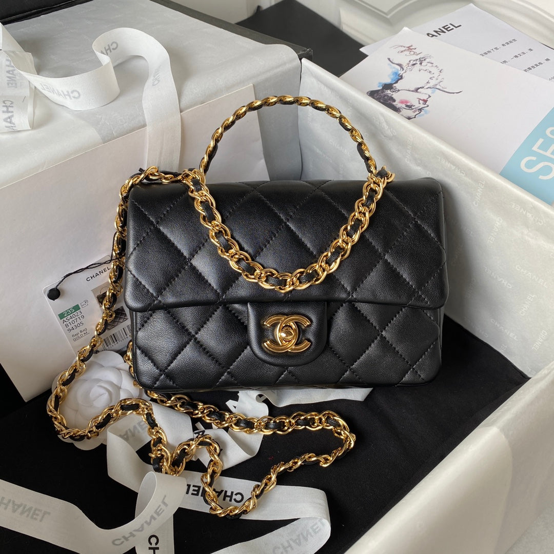 CHA 13CM Handle Black Single Shoulder Handbag AS4023