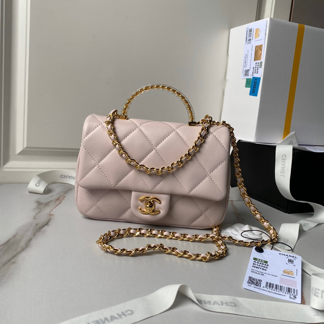 CHA 13CM Pink Gold Chain Handheld Shoulder Bag AS4848