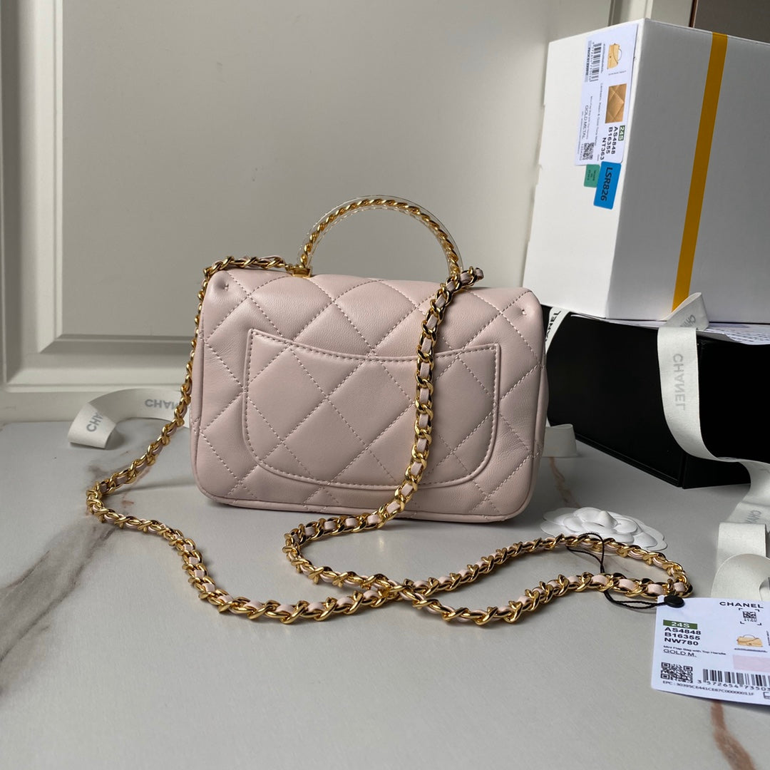 CHA 13CM Pink Gold Chain Handheld Shoulder Bag AS4848