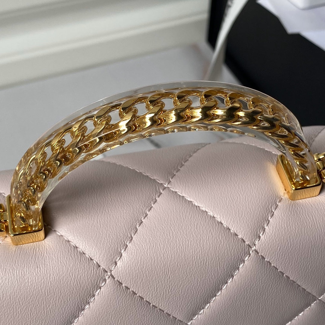 CHA 13CM Pink Gold Chain Handheld Shoulder Bag AS4848