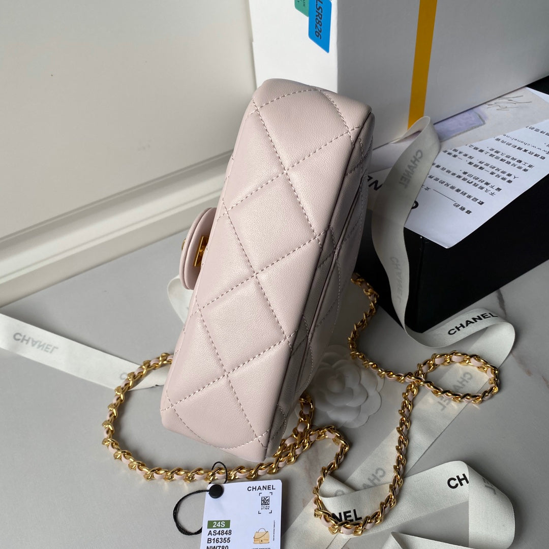 CHA 13CM Pink Gold Chain Handheld Shoulder Bag AS4848