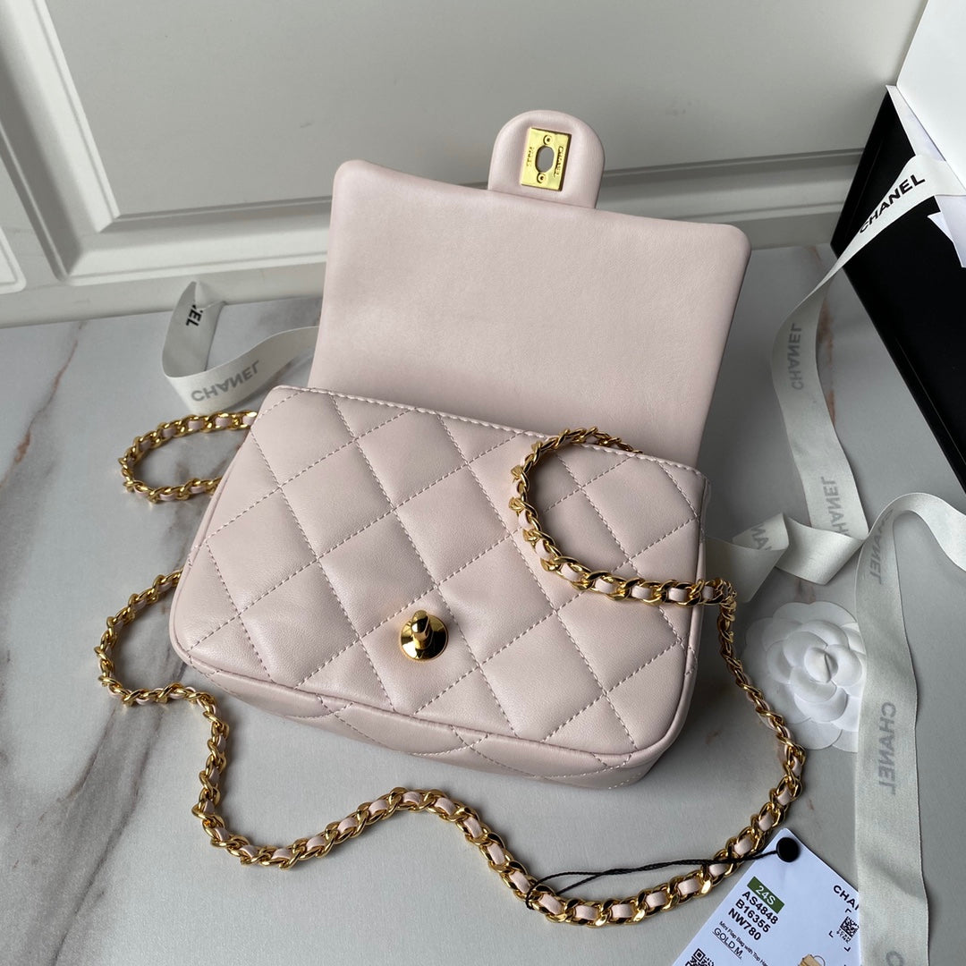 CHA 13CM Pink Gold Chain Handheld Shoulder Bag AS4848