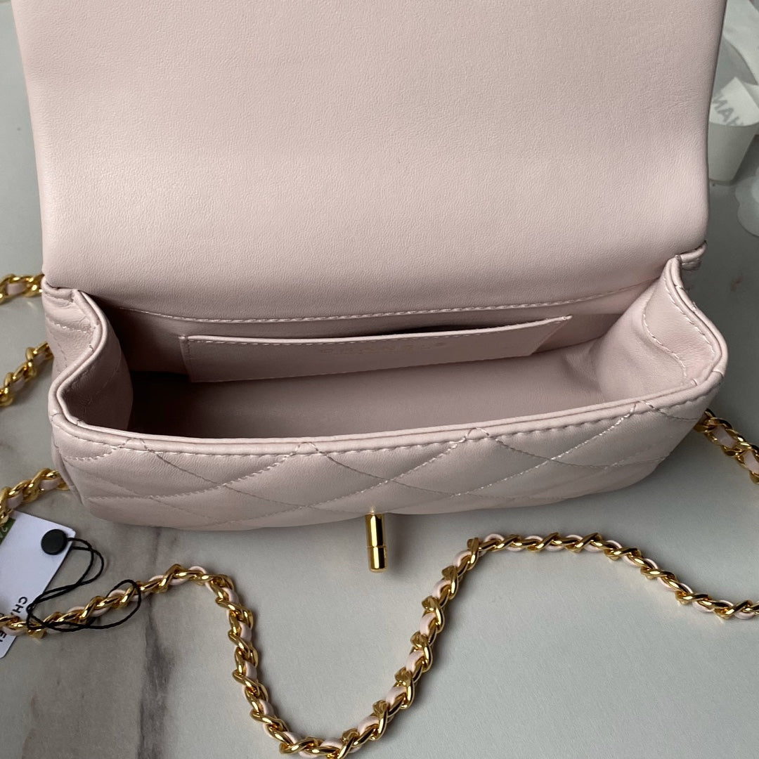 CHA 13CM Pink Gold Chain Handheld Shoulder Bag AS4848