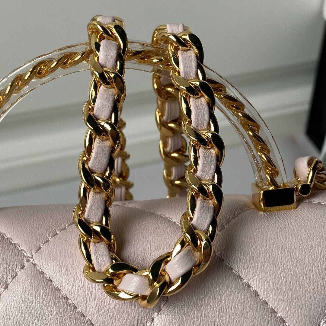 CHA 13CM Pink Gold Chain Handheld Shoulder Bag AS4848