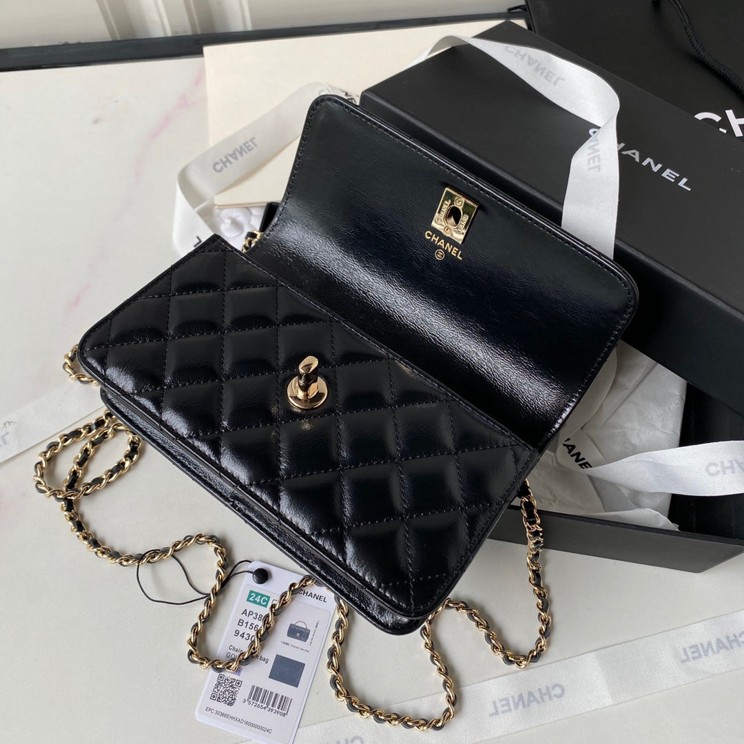 19CM WoC embossed double C pearl black crossbody handbag Ap3803