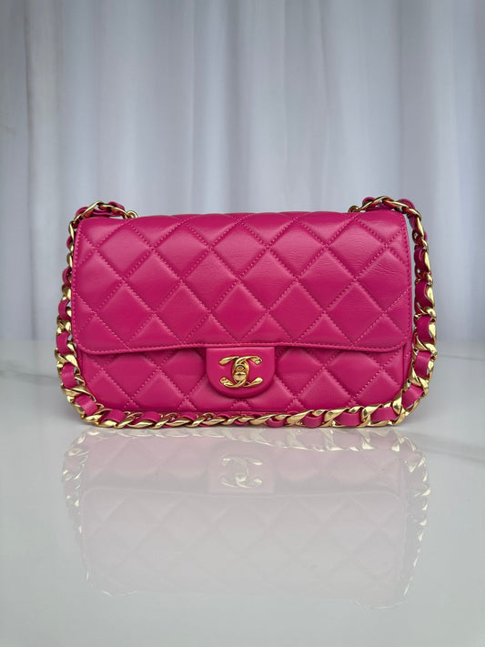 CHA 24CM Pink Sheepskin Cross Shoulder Bag AS6300