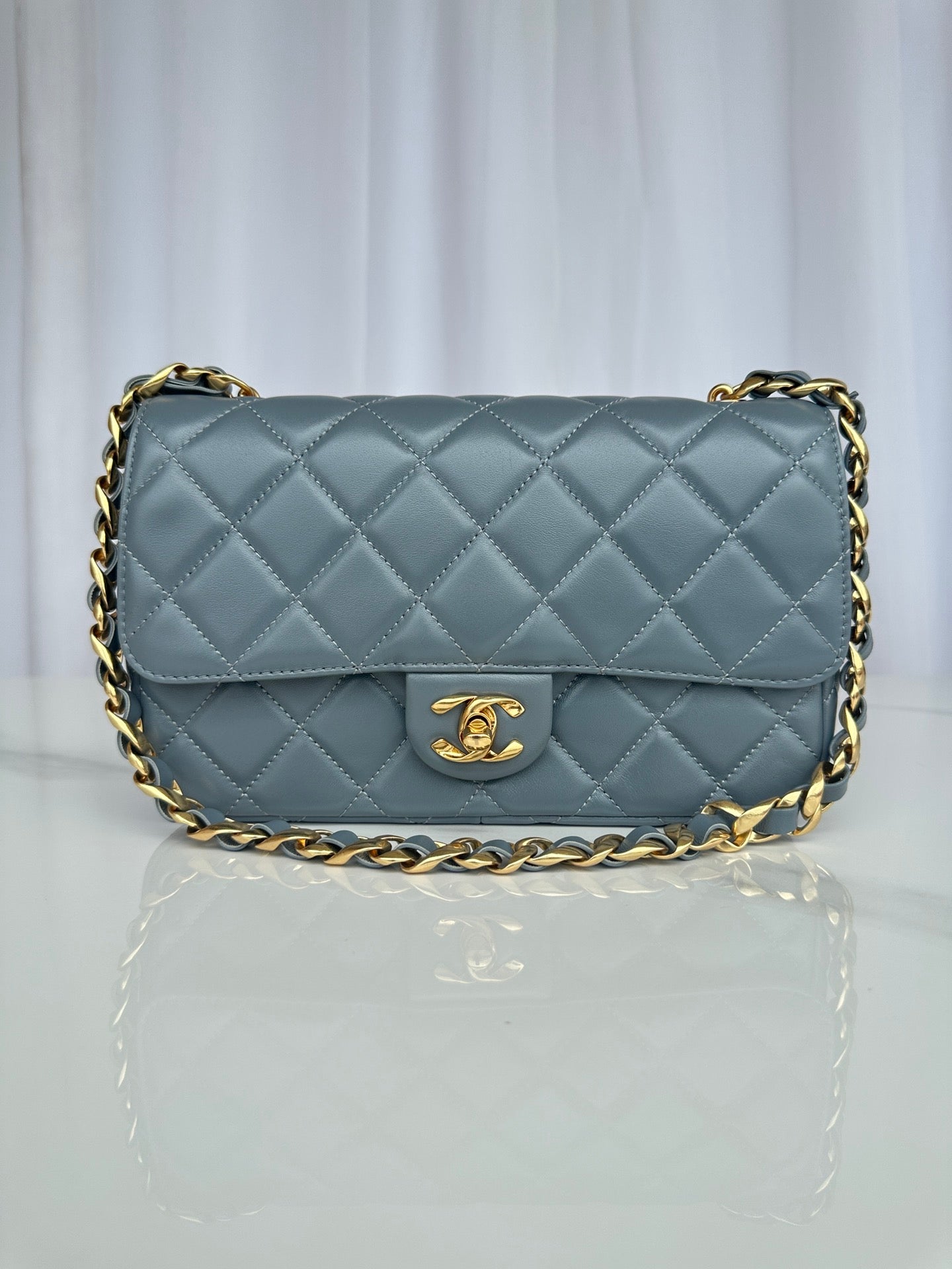 CHA 24CM Blue Sheepskin Cross Shoulder Bag AS6300