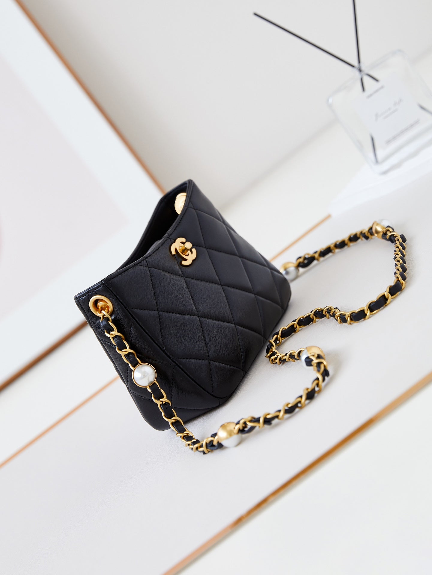 CHA 13CM Black 24B Pearl Shoulder Bag AS4948