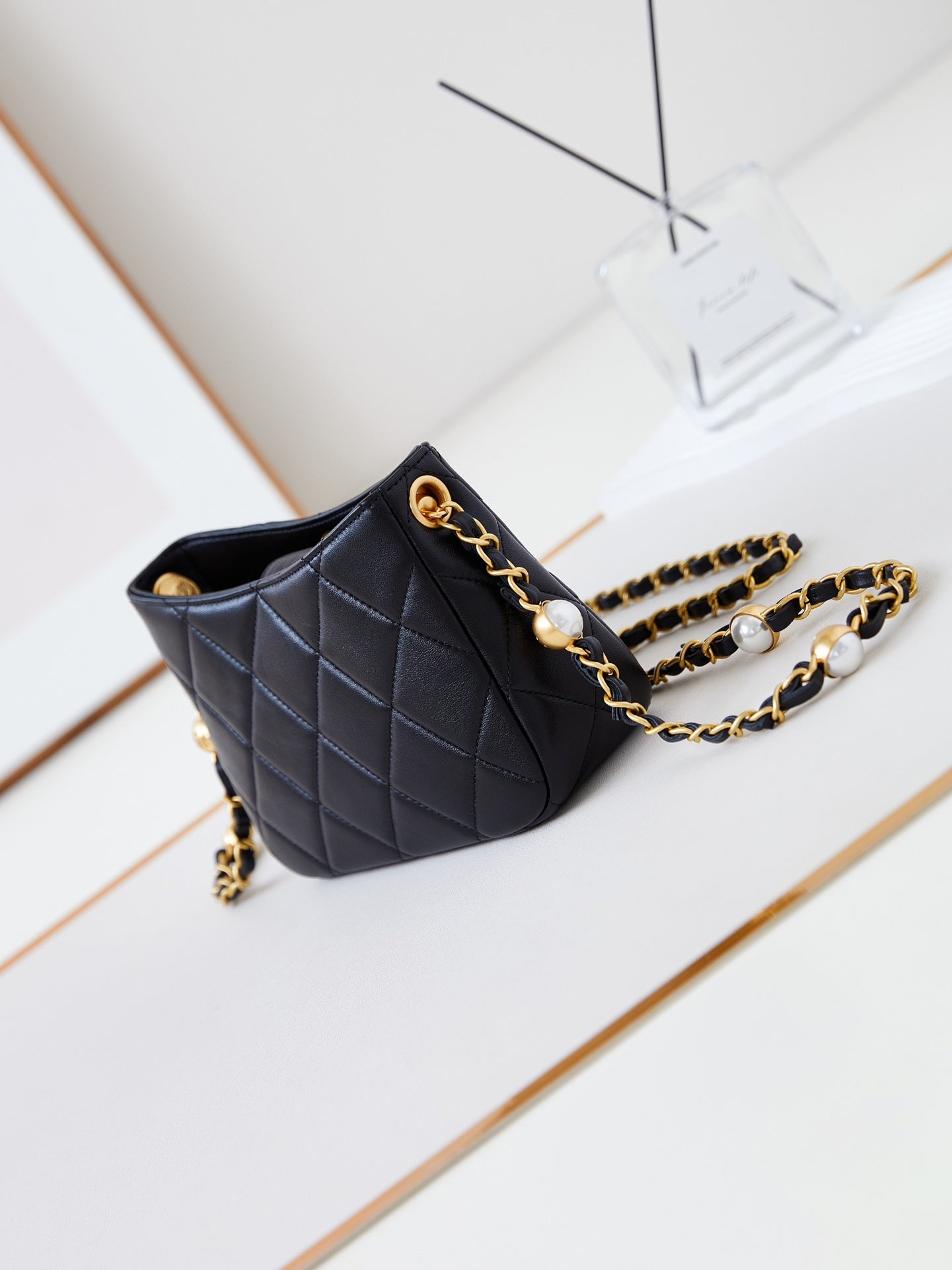 CHA 13CM Black 24B Pearl Shoulder Bag AS4948