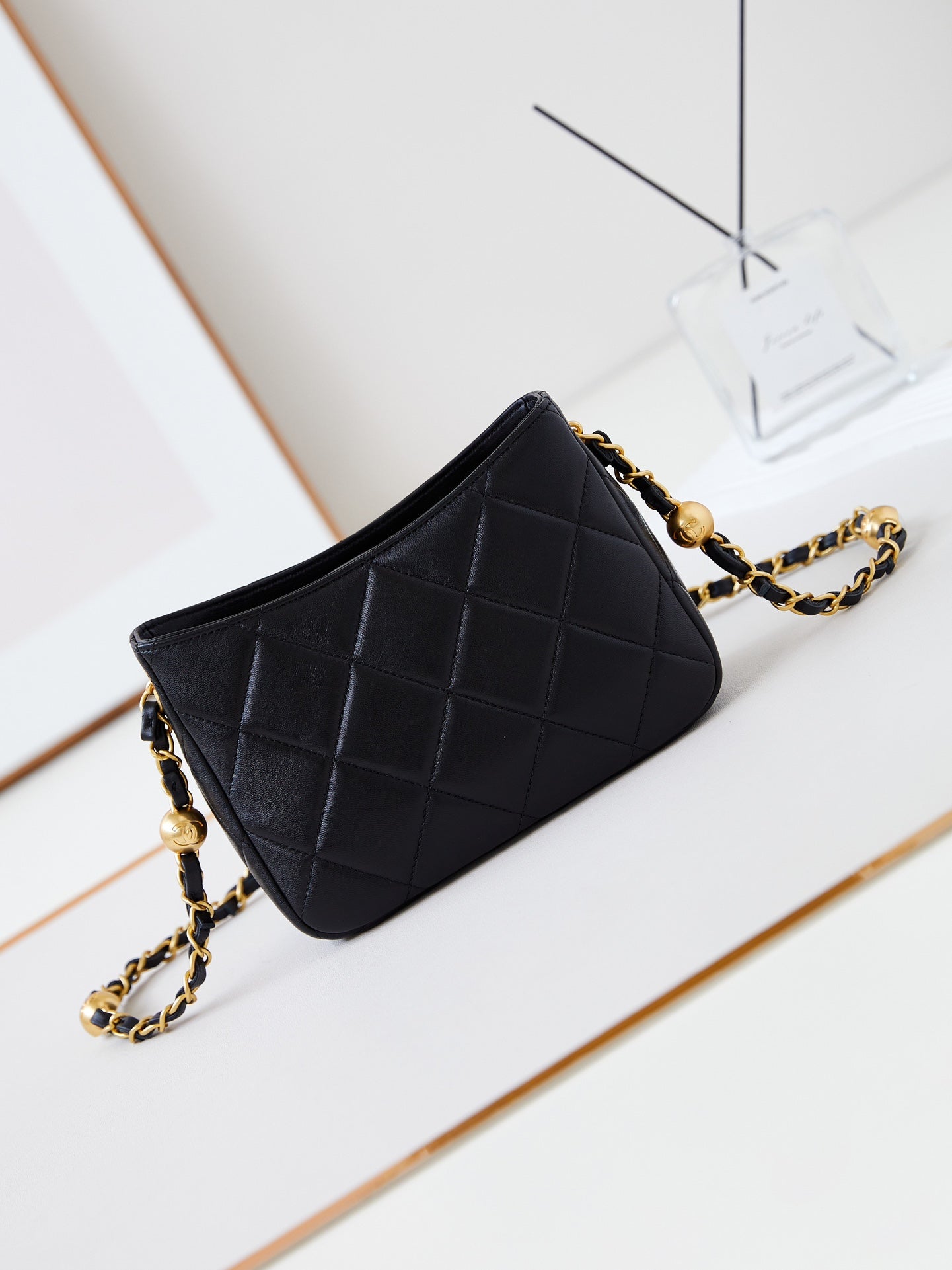 CHA 13CM Black 24B Pearl Shoulder Bag AS4948