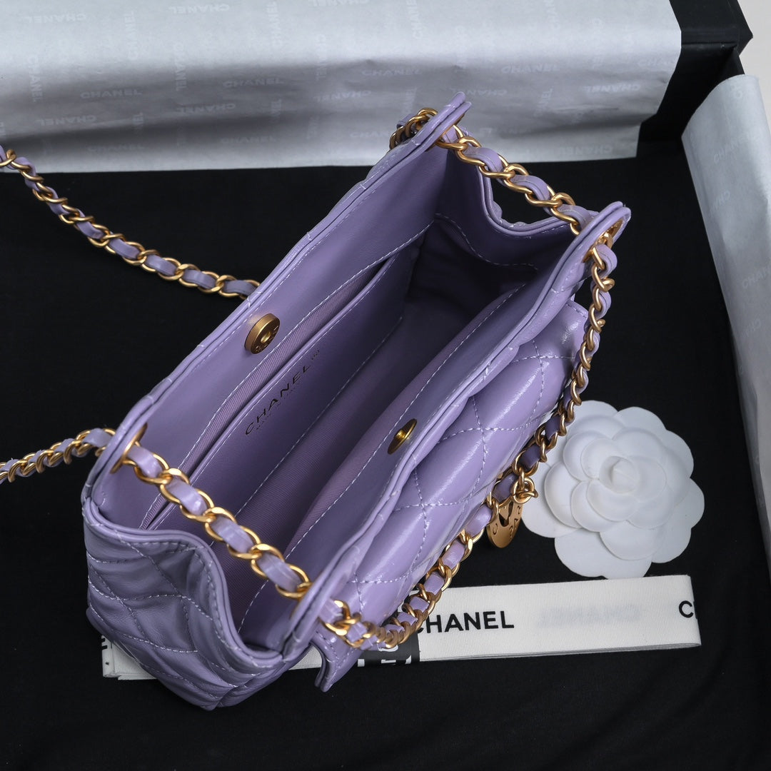 17CM Small Hobo Purple Diamond Grid Underarm Bag AS4323