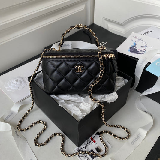 CHA 17CM Black 23K Chain Box Handbag Ap2199