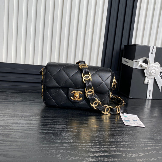 19 5 black double c thick chain shoulder underarm bag as5174