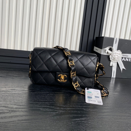 22 5cm black double c shoulder underarm bag as5176