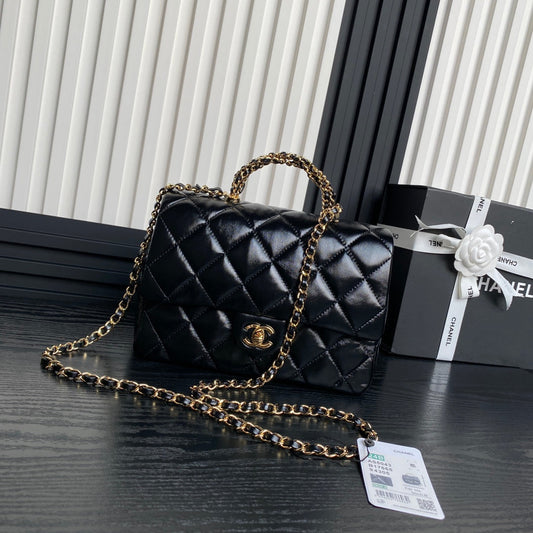 cha 25cm black handheld shoulder bag as5043