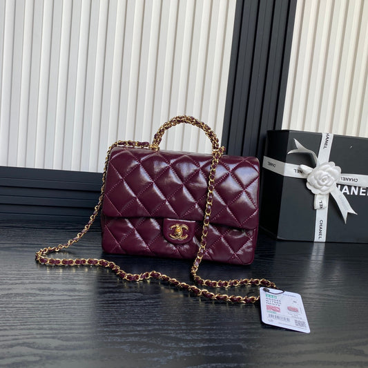 cha 25cm wine red handheld shoulder bag as5043