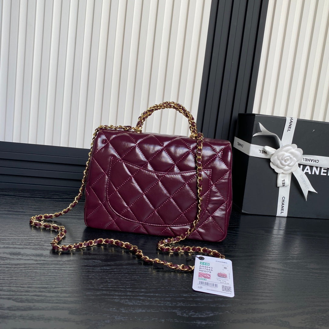 cha 25cm wine red handheld shoulder bag as5043